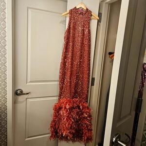 WOMENS ZOEY FEATHERED SEQUIN DRESS
